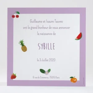 Faire-part de naissance Fleurs & fruits*Faire-part Elégant New