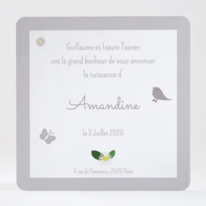 Faire-part de naissance Fleurs & animaux*Faire-part Elégant Hot