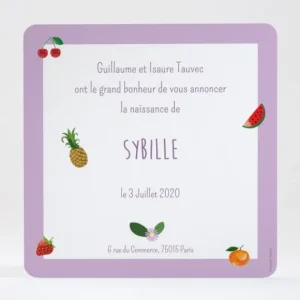 Faire-part de naissance Fleurs & fruits*Faire-part Elégant New
