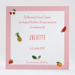 Faire-part de naissance Fleurs & fruits*Faire-part Elégant New