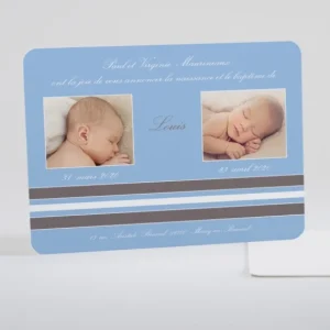 Faire-part de naissance Frise rayee deux portraits*Faire-part Elégant Outlet