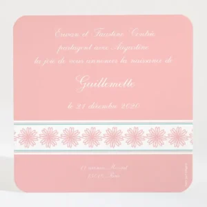 Faire-part de naissance Frise fleurs roses legeres*Faire-part Elégant Discount
