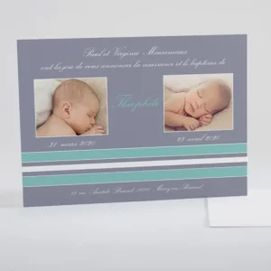 Faire-part de naissance Frise rayee deux portraits*Faire-part Elégant Outlet