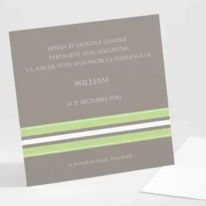 Faire-part de naissance Frise rayee classique*Faire-part Elégant Discount