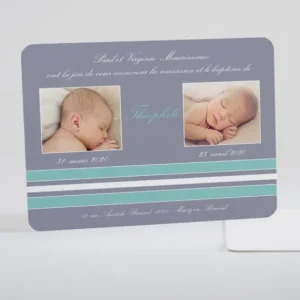 Faire-part de naissance Frise rayee deux portraits*Faire-part Elégant Outlet