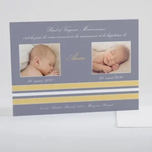 Faire-part de naissance Frise rayee deux portraits*Faire-part Elégant Outlet