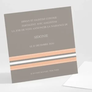 Faire-part de naissance Frise rayee classique*Faire-part Elégant Discount