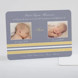 Faire-part de naissance Frise rayee deux portraits*Faire-part Elégant Outlet