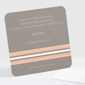 Faire-part de naissance Frise rayee classique*Faire-part Elégant Discount