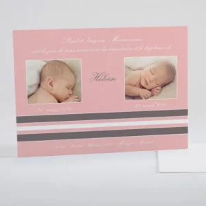 Faire-part de naissance Frise rayee deux portraits*Faire-part Elégant Outlet