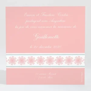 Faire-part de naissance Frise fleurs roses legeres*Faire-part Elégant Discount