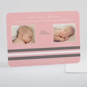 Faire-part de naissance Frise rayee deux portraits*Faire-part Elégant Outlet