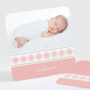 Faire-part de naissance Frise fleurs roses legeres*Faire-part Elégant Discount