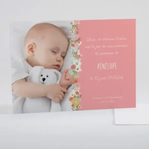 Faire-part de naissance Guirlande fleurie*Faire-part Elégant New