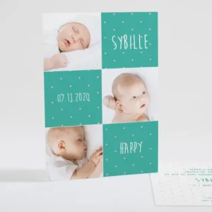 Faire-part de naissance Happy mosaique*Faire-part Elégant Clearance