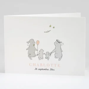 Faire-part de naissance Jolis lapins en famille 2 enfants*Faire-part Elégant Fashion