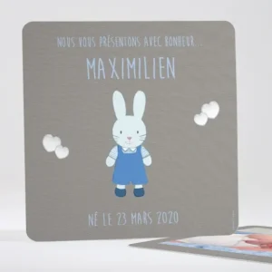 Faire-part de naissance Joli lapin coeur*Faire-part Elégant Online
