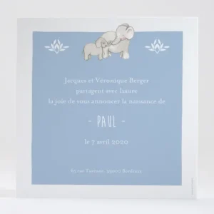 Faire-part de naissance Jolis elephants sans photo*Faire-part Elégant New