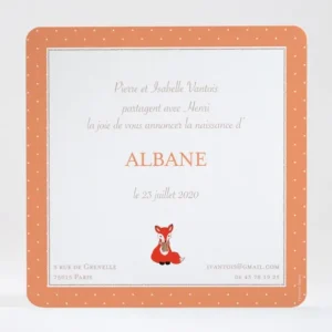 Faire-part de naissance Joli renardeau avec pois*Faire-part Elégant Best