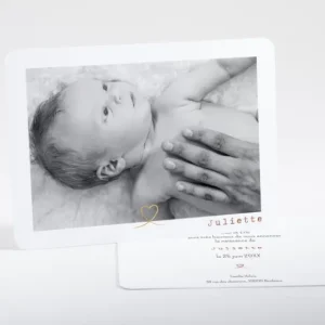 Faire-part de naissance Joli coeur dore photo*Faire-part Elégant Online