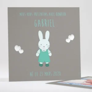Faire-part de naissance Joli lapin coeur*Faire-part Elégant Online