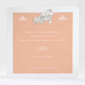 Faire-part de naissance Jolis elephants sans photo*Faire-part Elégant New