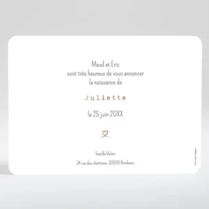 Faire-part de naissance Joli coeur dore photo*Faire-part Elégant Online