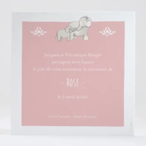 Faire-part de naissance Jolis elephants sans photo*Faire-part Elégant New