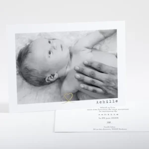 Faire-part de naissance Joli coeur dore photo*Faire-part Elégant Online