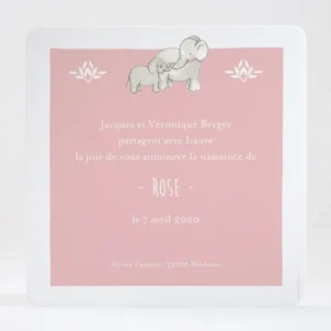 Faire-part de naissance Jolis elephants sans photo*Faire-part Elégant New