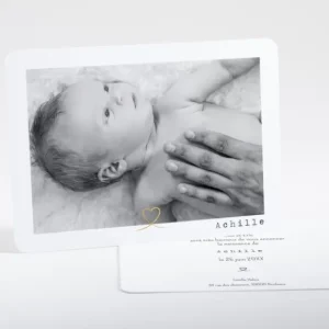 Faire-part de naissance Joli coeur dore photo*Faire-part Elégant Online