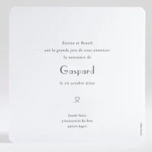 Faire-part de naissance Joli coeur dore*Faire-part Elégant Sale