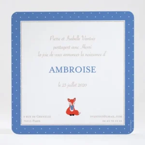 Faire-part de naissance Joli renardeau avec pois*Faire-part Elégant Best