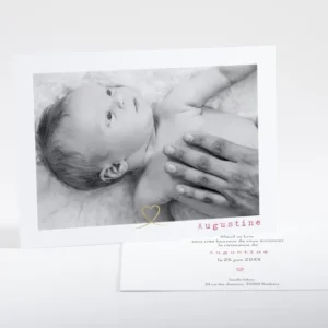 Faire-part de naissance Joli coeur dore photo*Faire-part Elégant Online