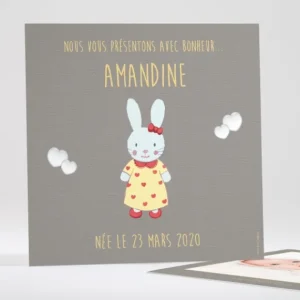 Faire-part de naissance Joli lapin coeur*Faire-part Elégant Online
