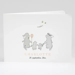 Faire-part de naissance Jolis lapins en famille 2 enfants*Faire-part Elégant Fashion