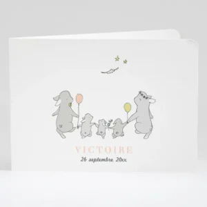 Faire-part de naissance Jolis lapins en famille 3 enfants*Faire-part Elégant Discount