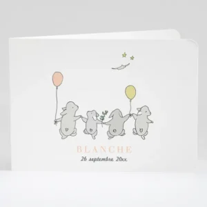 Faire-part de naissance Jolis lapins en famille 4 enfants*Faire-part Elégant Hot