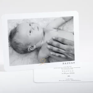 Faire-part de naissance Joli coeur dore photo*Faire-part Elégant Online