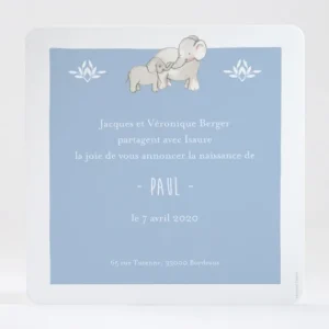 Faire-part de naissance Jolis elephants sans photo*Faire-part Elégant New