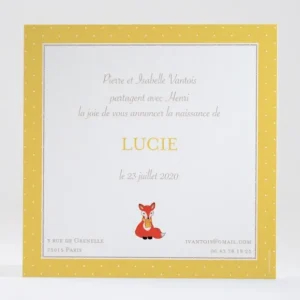 Faire-part de naissance Joli renardeau avec pois*Faire-part Elégant Best