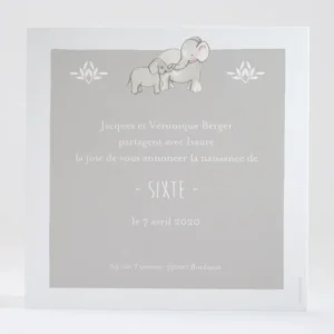 Faire-part de naissance Jolis elephants sans photo*Faire-part Elégant New