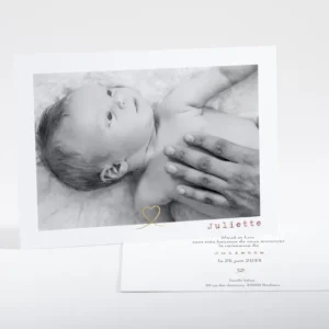 Faire-part de naissance Joli coeur dore photo*Faire-part Elégant Online