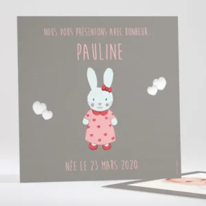 Faire-part de naissance Joli lapin coeur*Faire-part Elégant Online