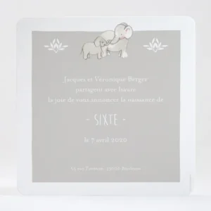 Faire-part de naissance Jolis elephants sans photo*Faire-part Elégant New