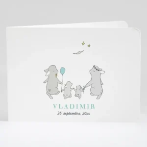 Faire-part de naissance Jolis lapins en famille 2 enfants*Faire-part Elégant Fashion