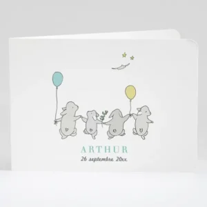 Faire-part de naissance Jolis lapins en famille 4 enfants*Faire-part Elégant Hot
