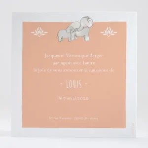 Faire-part de naissance Jolis elephants sans photo*Faire-part Elégant New