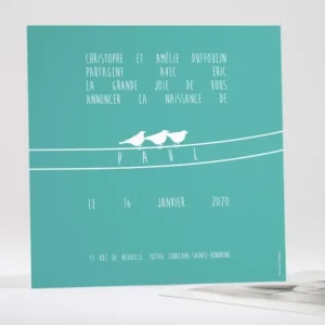 Faire-part de naissance Le chant des oiseaux*Faire-part Elégant New