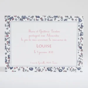 Faire-part de naissance Liberty photo*Faire-part Elégant Fashion